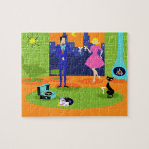 Retro Romantic Evening Couple Puzzle Legpuzzel