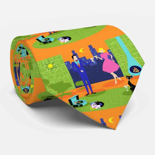 Retro Romantic Evening Couple Stropdas (Opgerold)