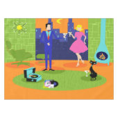 Retro Romantic Evening Couple Tablecloth Tafelkleed (Voorkant (Horizontaal))