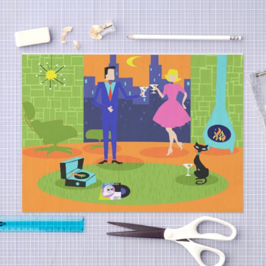 Retro Romantic Evening Couple Tissue Paper Tissuepapier (Craft)