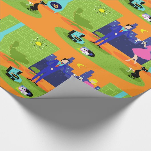 Retro Romantic Evening Couple Wrapping Paper Cadeaupapier (Hoek)