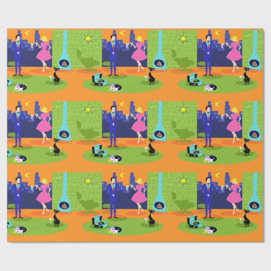 Retro Romantic Evening Couple Wrapping Paper Cadeaupapier (Vlak)