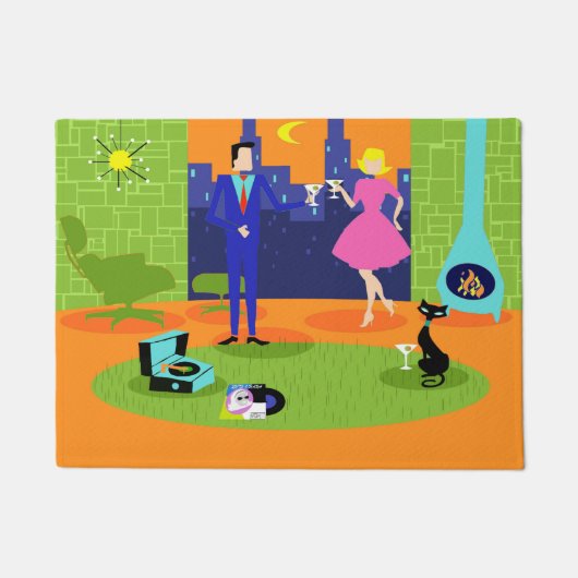 Retro Romantic Eving Couple Deurplaat Deurmat (Voorkant)