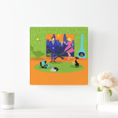 Retro Romantic Eving Couple Wall Clock Vierkante Klok (Huis)