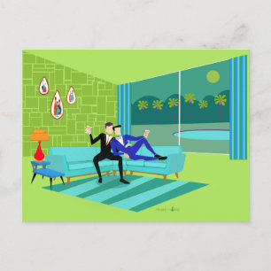 Retro Romantic Gay Couple Briefkaart Uitnodiging