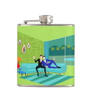 Retro Romantic Gay Couple Flask Heupfles