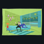 Retro Romantic Gay Couple Kitchen Towels Theedoek<br><div class="desc">Dit Retro Romantic Gay Couple Kitchen Towels ontwerp is gewoon geweldig! Het minimalistische kunstontwerp uit de jaren '60 biedt een aantrekkelijk koppel dat geniet van een romantische avond. Ze worden gesmokkeld op hun mooie, moderne turkooissectie, in hun Palm Springs thuis. De verfijnde, kalkgroene kamer is prominent voorzien van een groene...</div>