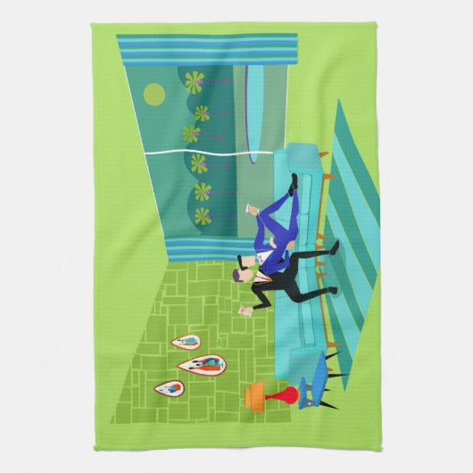 Retro Romantic Gay Couple Kitchen Towels Theedoek (Verticaal)