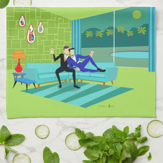 Retro Romantic Gay Couple Kitchen Towels Theedoek (Gevouwen)
