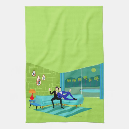 Retro Romantic Gay Couple Kitchen Towels Theedoek (Verticaal)