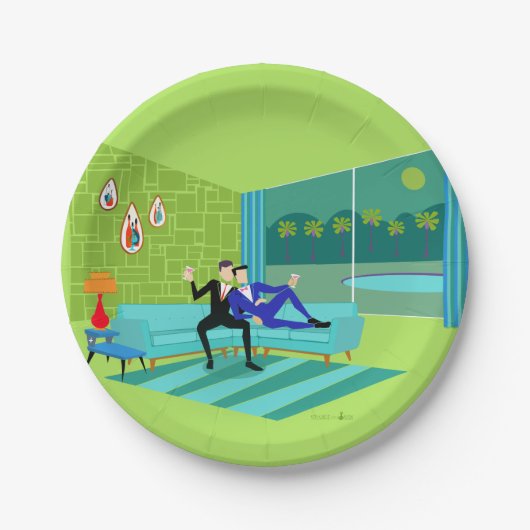 Retro Romantic Gay Couple Paper Bord (Voorkant)