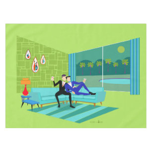 Retro Romantic Gay Couple Tablecloth Tafelkleed