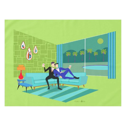 Retro Romantic Gay Couple Tablecloth Tafelkleed (Voorkant (Horizontaal))
