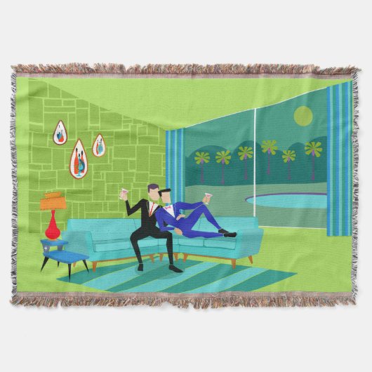 Retro Romantic Gay Couple Throw Blanket Deken (Voorkant)