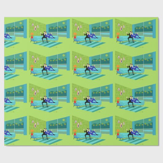Retro Romantic Gay Couple Wrapping Paper Cadeaupapier (Vlak)