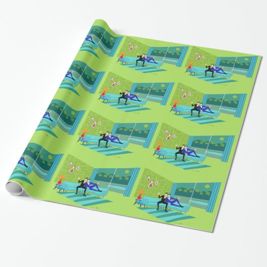 Retro Romantic Gay Couple Wrapping Paper Cadeaupapier (Uitgerold)