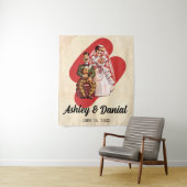 Retro Romantic gewoon getrouwd met een paar bruil Wandkleed (In situ)