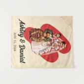 Retro Romantic gewoon getrouwd met een paar bruil Wandkleed (Voorkant (horizontaal))