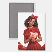 Retro Romantic Lady Art, Classic 1950s Style Magneet (Voorkant / Achterkant)