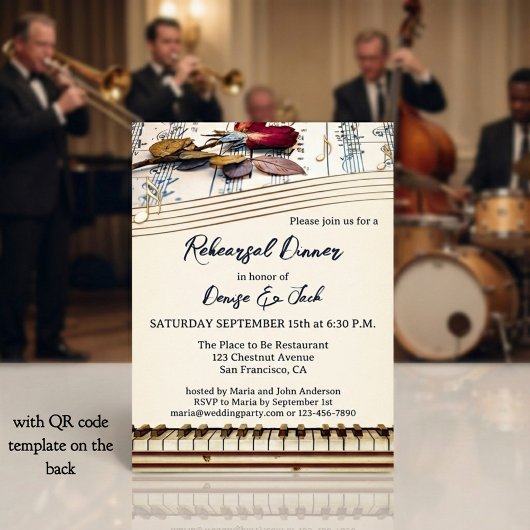 Retro Romantic Music Themed Rehearsal Dinner Kaart