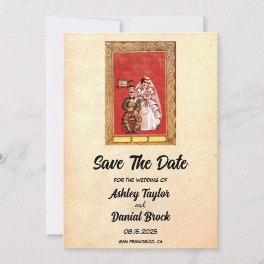 Retro Romantic Old Wedding Save the Date Kaart (Voorkant)
