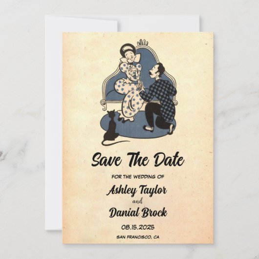  Retro Romantic Old Wedding Save the Date Kaart (Voorkant)