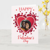 Retro Romantic Stitched Heart & Rose Petals Photo  Kaart (Gele Bloem)