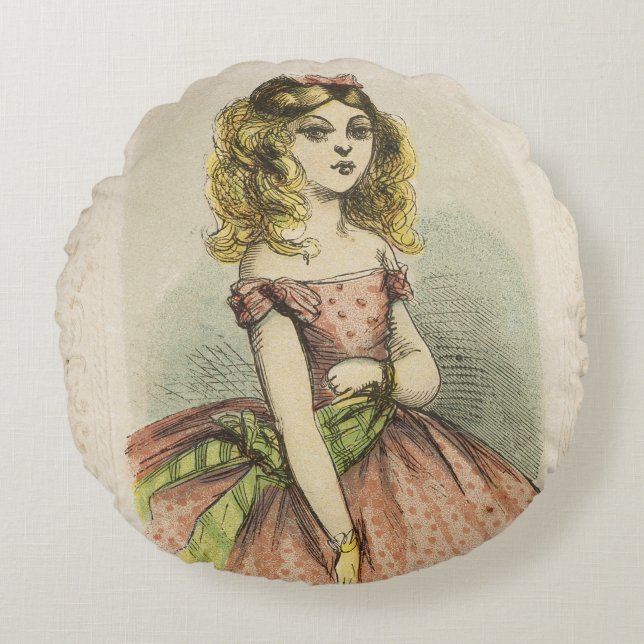Retro Romantic Valentine's Day Card, 19th century Rond Kussen (Voorkant)