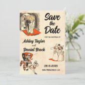 Retro Romantisch Koppel Comic Bruiloft Save the Da Kaart (Staand voorkant)