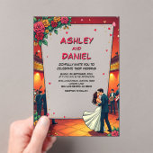 Retro Romantisch paar Comic Book Style Wedding Acryl Uitnodigingen (Insitu (Draagbaar))