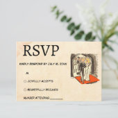 Retro romantisch paar Comic thema bruiloft RSVP Kaartje (Staand voorkant)