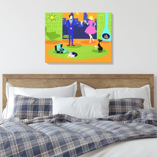 Retro romantische avond paar canvas Print (Insitu (Slaapkamer))