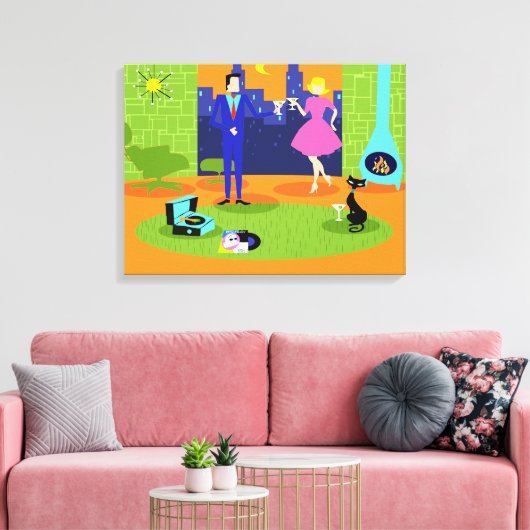 Retro romantische avond paar canvas Print (Insitu (Woonkamer))