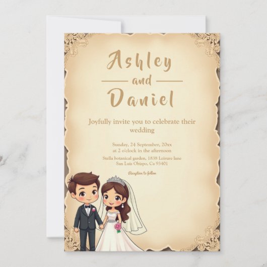 retro romantische bruid en bruidegom bruiloft kaart (Voorkant)