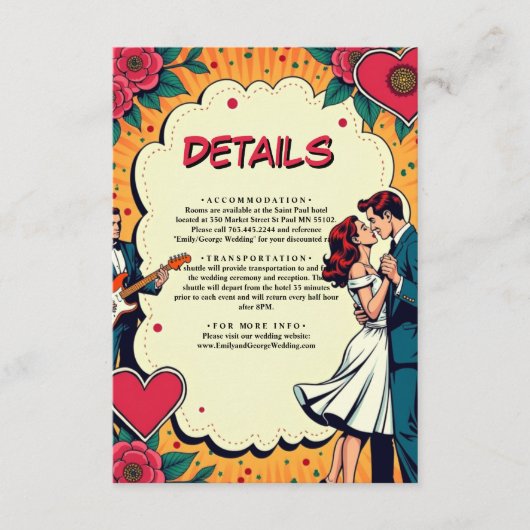 Retro Romantische bruid en bruidegom Comic Style W Informatiekaartje (Voorkant)
