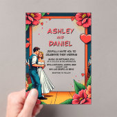 Retro Romantische bruid en bruidegom dans komische Acryl Uitnodigingen (Insitu (Draagbaar))