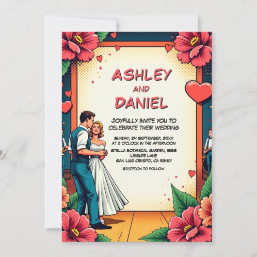 Retro Romantische bruid en bruidegom dans komische Kaart (Voorkant)