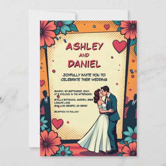 Retro Romantische bruid en bruidegom stripboek bru Kaart (Voorkant)