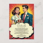 Retro Romantische Koppel Comic Style Wedding Informatiekaartje (Voorkant)