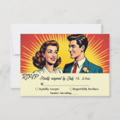  Retro Romantische Koppel Comic Style Wedding RSVP Kaartje (Voorkant)