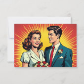  Retro Romantische Koppel Comic Style Wedding RSVP Kaartje (Achterkant)
