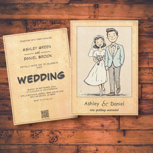  Retro Romantische Paar 50s Comic Wedding Kaart