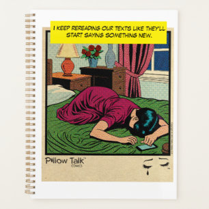 Retro Romantische Strip: Huilend Kussen Praat Ontw Planner