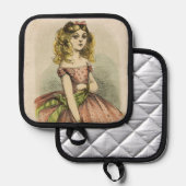 Retro romantische Valentijnskaart, 19e eeuw Pannenlap (Voorkant / Achterkant)