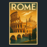 Retro Rome, Italië in Art Deco Stijl Reizen Poster<br><div class="desc">Dit is een retro-toeristische reisgrafiek uit Rome, Italië, inclusief het Colosseum en de Sint-Pietersbasiliek in de art deco-stijl.</div>