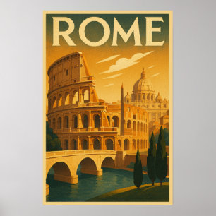 Retro Rome, Italië in  Art Deco Stijl Reizen Poster
