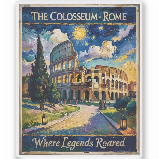 Retro Rome Italy Colosseum Travel Van Gogh Vibrant Sticker (Voorkant)