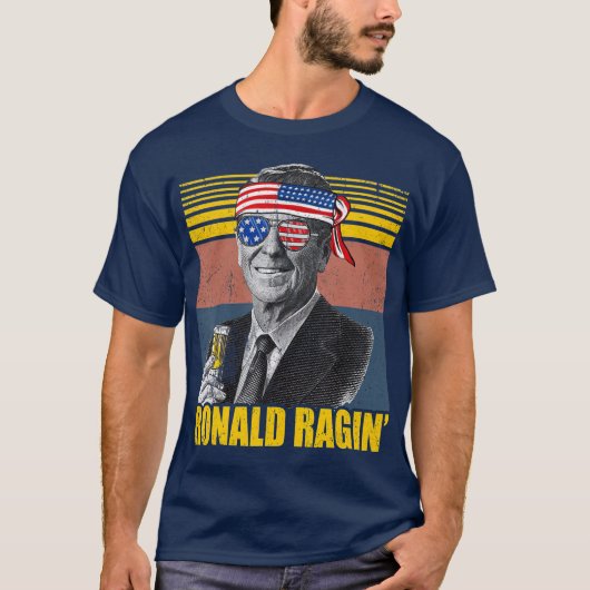 Retro Ronald Ragin Reagan Funny, 4 juli team T-shirt (Voorkant)
