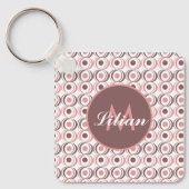 Retro Ronde Aardetoon Roze Monogram      Sleutelhanger (Voorkant)