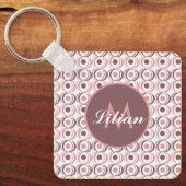 Retro Ronde Aardetoon Roze Monogram      Sleutelhanger (Voorkant)